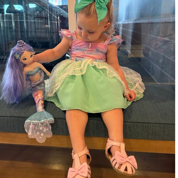 Oh Shana Handmade Mermaid Princess Dress 2T Sparkle Tulle Bow Built-In Petticoat - Picture 9 of 16